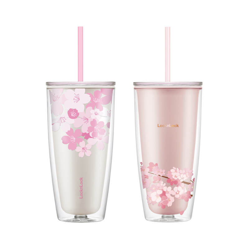 Ly Nhựa Hai Lớp LocknLock Double Wall Cold Cup Cherry Blossom 750ml - 2 M&agrave;u (Hồng, Trắng) - HAP509 image number null